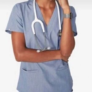 FIGS Light Heathered Denim Scrub Set